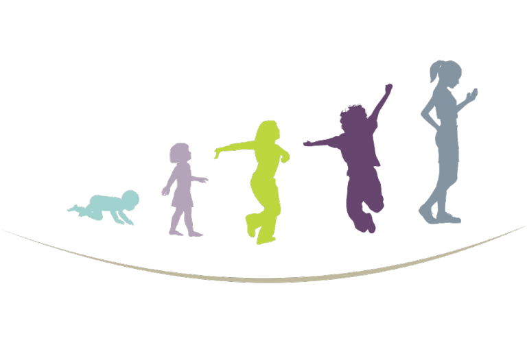 Children crawling, walking, skipping, jumping